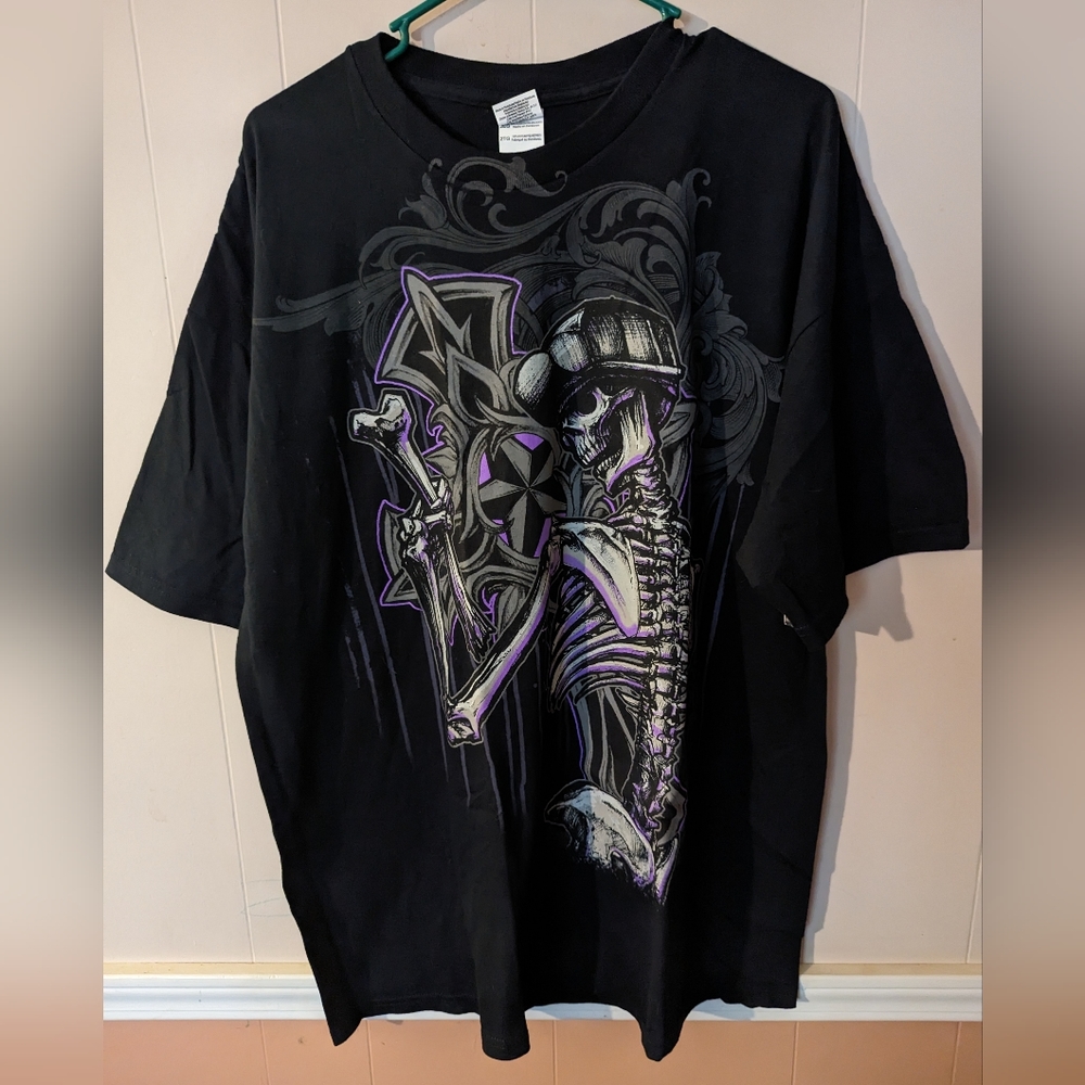 Skeleton Purple Black Cotton Gildan T Shirt Size 2XL